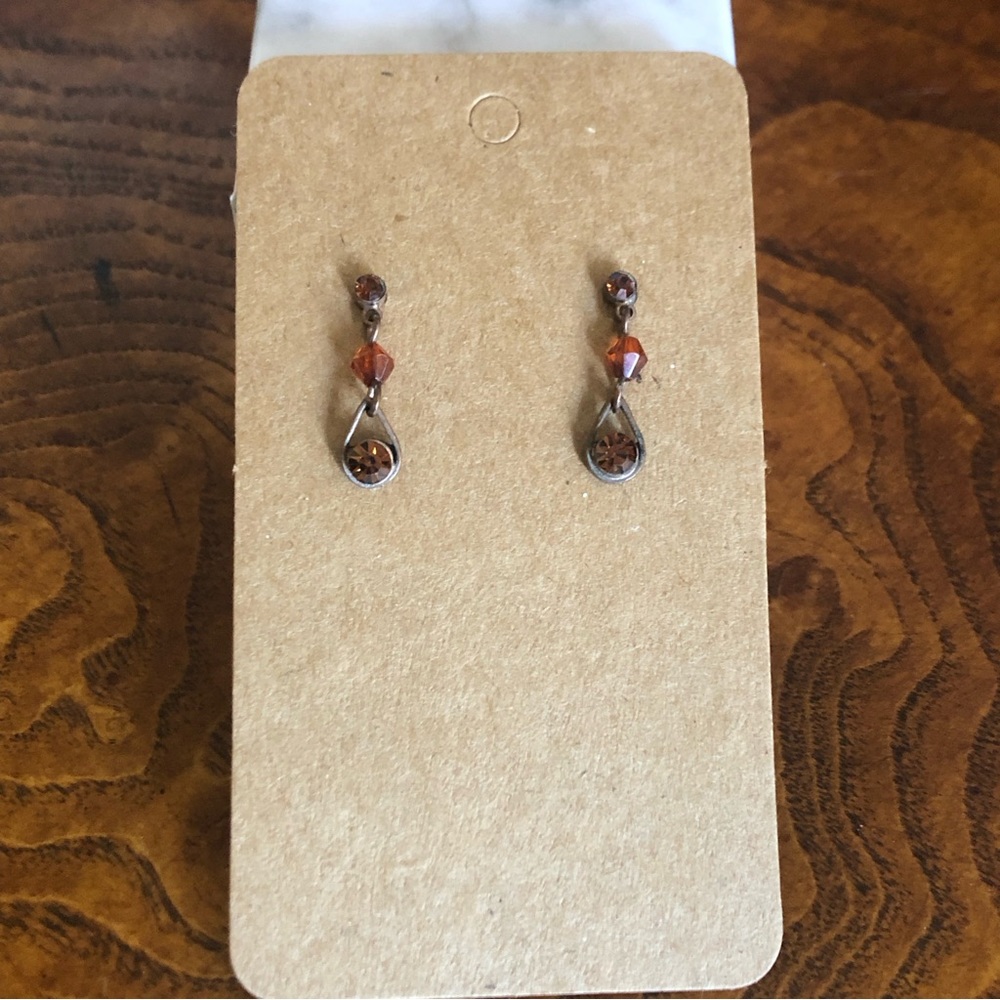 Vintage topaz stone bicone bead dangle earrings